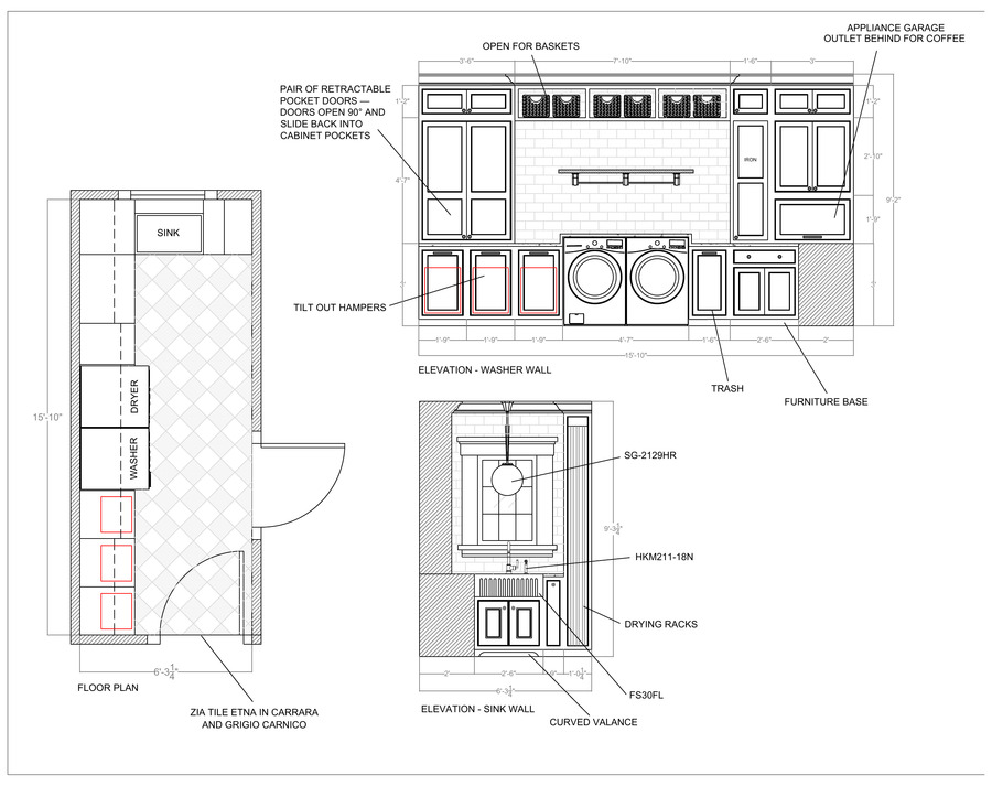 Primary Suite Laundry Room — plan & elevations